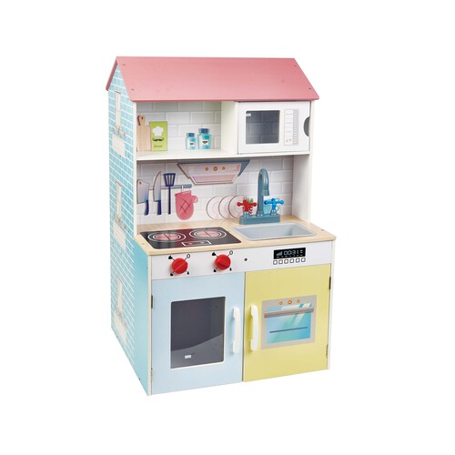 Casa y cocina de madera 2 en 1, 55x51,5x90 cm. ONE TWO FUN ALCAMPO.