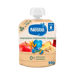 NESTLÉ Bolsita (pouch) de fruta (manzana y melocotón) y avena, a partir de 6 meses 90 g.