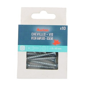 Imagen de Taco nylon y tirafondos de 8 x 40 mm, 10 unidades, ALCAMPO.