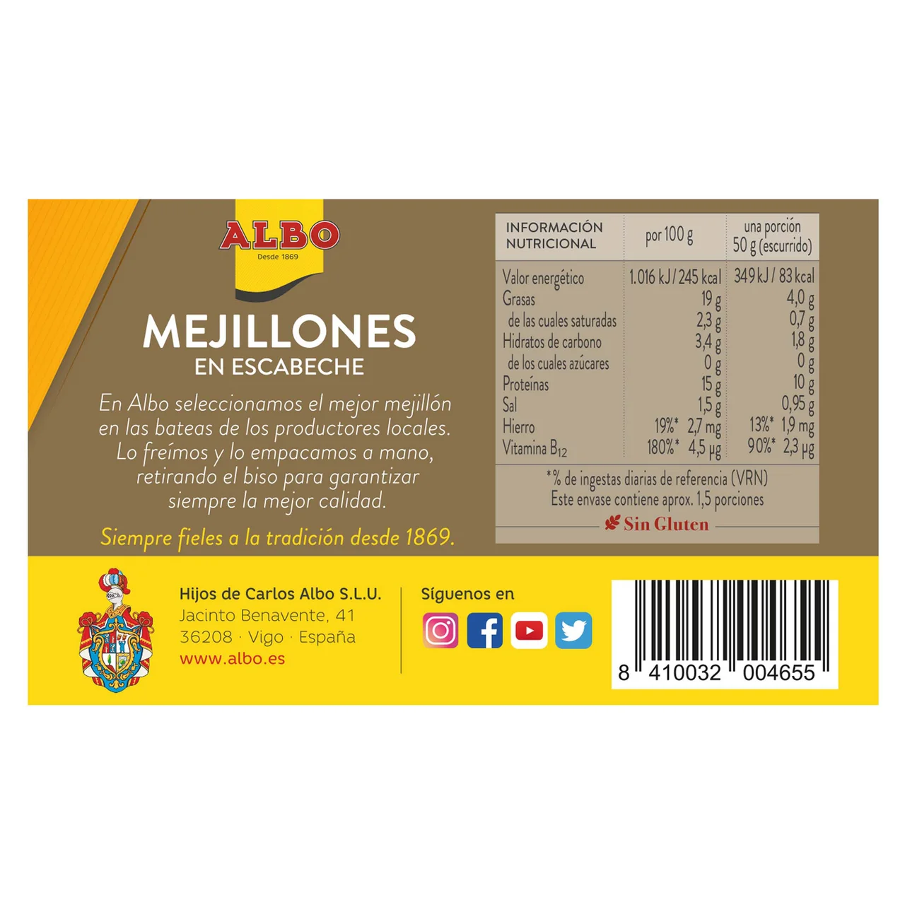 Mejillones en escabeche hasta 15/19 piezas 115 g.