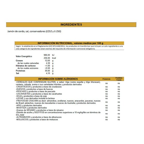 COMABU Jamón curado 100 g. 