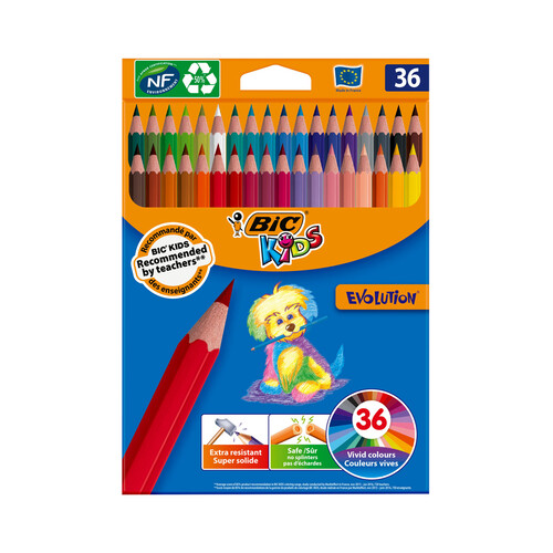 Caja con 36 lápices de colores surtidos para colorear bic kids evolution. BIC 