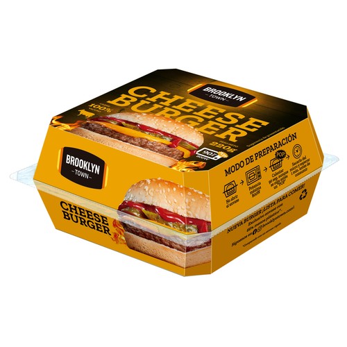 BROOKLYN TOWN Hamburguesa (100% carne de vacuno) con queso, lista para calentar y comer BROOKLYN TOWN 220 g.