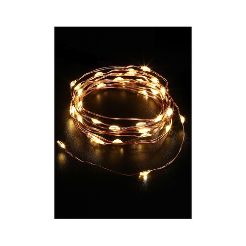 Guirnalda de alambre cobre, a pilas, con 40 luces LED blanco cálido, ACTUEL.