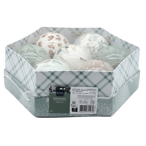 Set 7 Bolas de papel 7,8cm decoración para Árbol de Navidad, ACTUEL