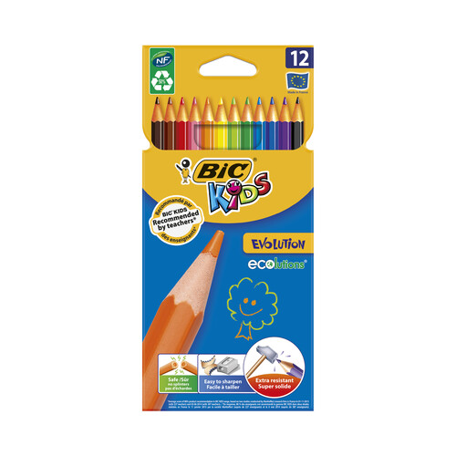 Caja con 12 lápices para colorear, con punta extra dura BIC kids.