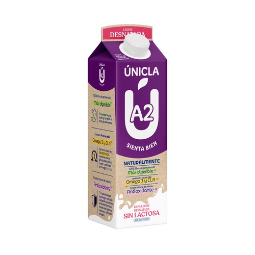ÚNICLA Leche de vaca desnatada, sin lactosa y de origen 100% gallega 1 l.