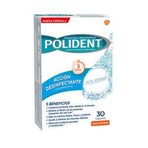 Imagen de POLIDENT Pastillas limpiadoras de prótesis dentales, con acción desinfectante POLIDENT 30 uds.