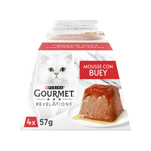 PURINA GOURMET Alimentos gatos húmedo, mousse con buey PURINA GOURMET 4 uds. x 57 g.