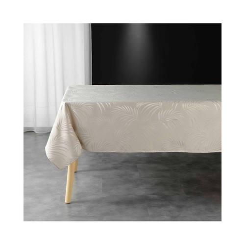 Mantel jacquard poliester hojas 140x140cm beige. U10