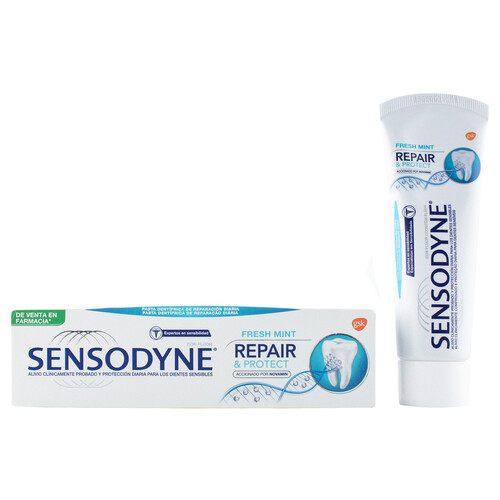 SENSODYNE Pasta de dientes con flúor y sabor a menta fresca para dientes sensibles SENSODYNE Repair & protect 75 ml.