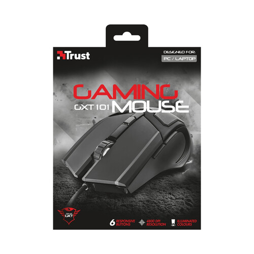 Ratón gaming TRUST GXT 101, iluminado, 6 botones, 600/4800dpi, conexión Usb.