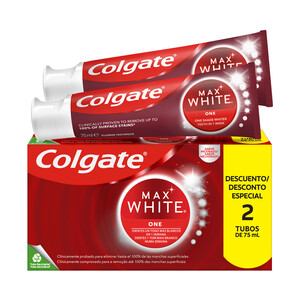 Imagen de COLGATE Max white one Pasta de dientes con flúor, acción blanqueadora y sabor a menta 2 x 75 ml.