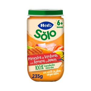 Imagen de HERO Solo Tarrito de menestra de verduras con ternera y jamón, a partir de 6 meses 235 g.