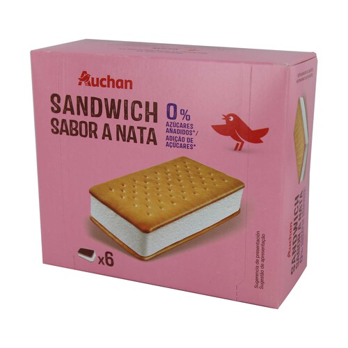 AUCHAN Sandwich relleno de helado de nata, sin azucares añadidos 6 X 100 ml. Producto Alcampo