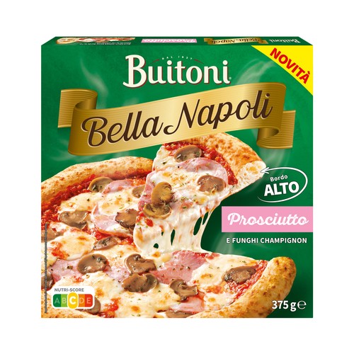 BUITONI Bella napoli Pizza de jamón y champiñon con masa gruesa 375 g.