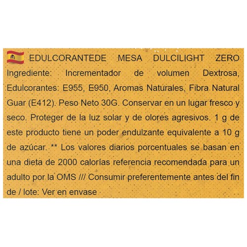 DULCILIGHT Edulcorante moreno de sabor natural y zero calorias 50 sobres.
