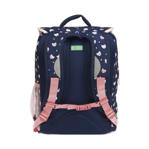 Mochila de 38cm con solapa, varios compartimentos, gatos, ALCAMPO.