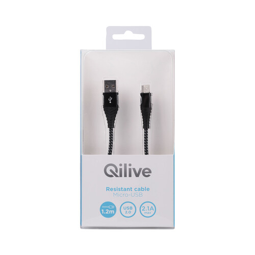 Cable de conexión QILIVE, conexión Usb macho a Micro Usb macho, longitud 1,2m, color negro.