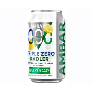 AMBAR RADLER  Cerveza (0,0% alcohol) con sabor a limón lata de 33 cl.