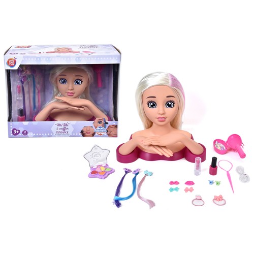 Busto Maquillaje Cambia de Color 29,5cm Cabeza de muñeca para pintar y peinar +3 Años ONE, TWO FUN