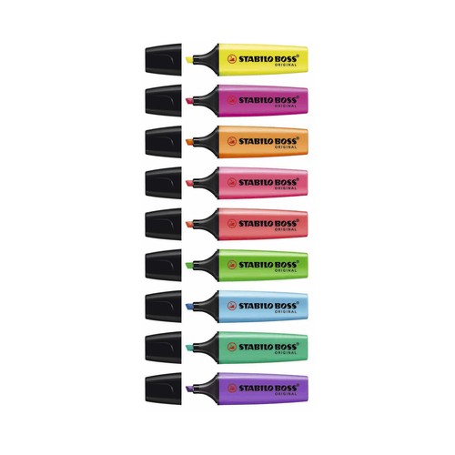 Estuche transparente de 8 marcadores fluor, STABILO BOSS ORIGINAL.