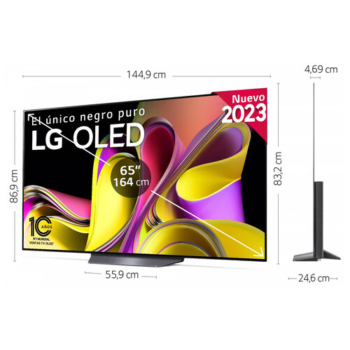Televisión 165,1 cm (65) OLED LG OLED65B36A 4K, HDR 10 PRO, SMART TV, WIFI, BLUETOOTH, TDT T2, USB reproductor y grabador, 4HDMI, 100HZ.