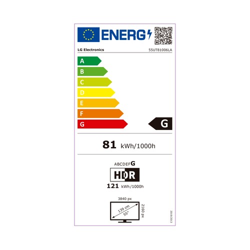 Televisión 139,7 cm (55") LED 55UT81006 4K, SMART TV, 3HDMI, 2USB, Ultra HD, 50HZ.