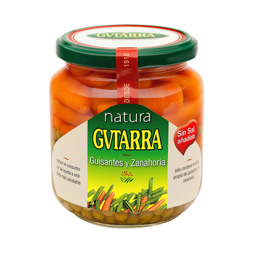 + NATURA Guisantes con zanahoria sin sal frasco de 325 g.