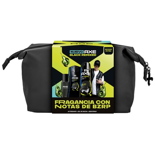 AXE Black remixed by BZRP Neceser con cierre de cremallera con productos para la higiene masculina.