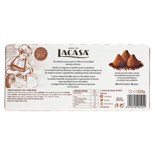 LACASA Turrón de chocolate y trufa 225 g.