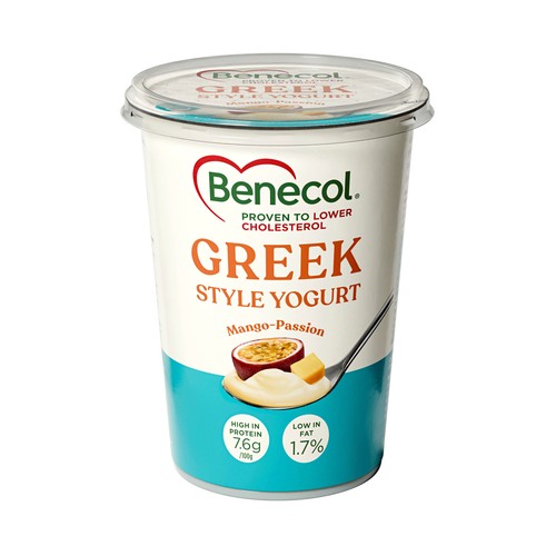 BENECOL Yogur estilo griego con mango y maracuyá, que ayuda a reducir el colesterol 450 g.