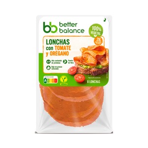 BETTER BALANCE Lonchas vegetales con tomate y orégano, altas en proteína ,bajas en grasas saturadas y fuente de fibra. 80 g.