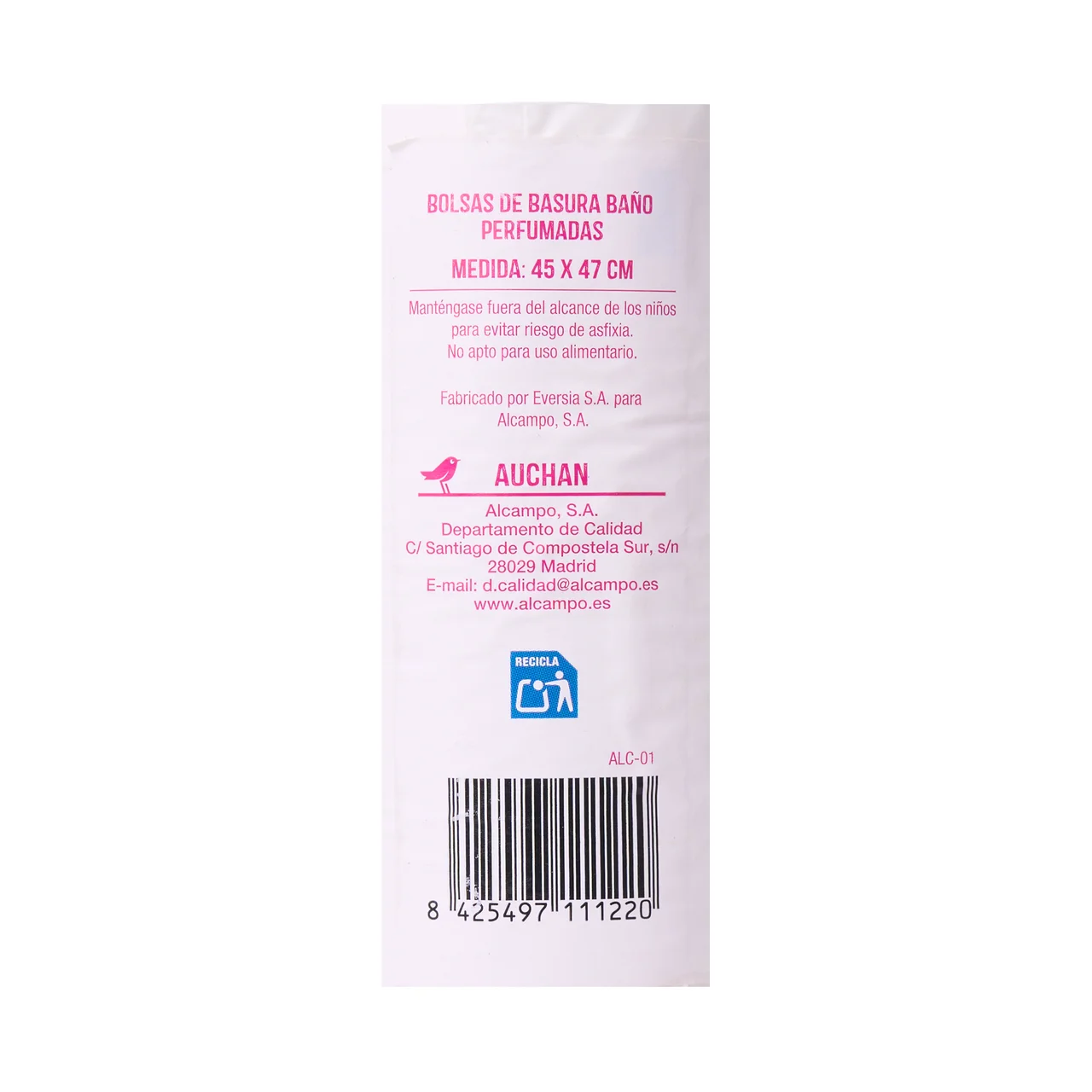 PRODUCTO ALCAMPO Bolsas de basura blanca, con autocierre especial baño capacidad 10 litros 45 x 47 cm. 40 uds.