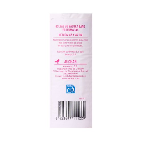 PRODUCTO ALCAMPO Bolsas de basura blanca, con autocierre especial baño capacidad 10 litros 45 x 47 cm. 40 uds.