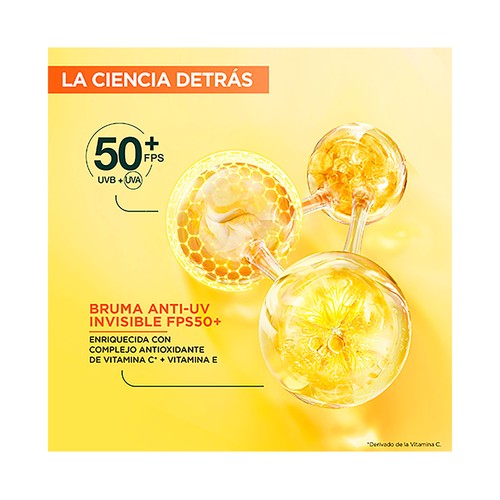 GARNIER Vitamina C Bruma facial acabado invisible con FPS 50+ (muy alto) 75 ml.