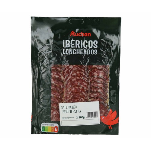 Salchichón ibérico de categoria extra, cortado en lonchas PRODUCTO ALCAMPO 100 g.