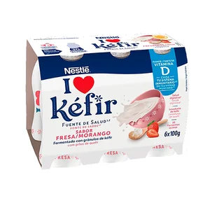 NESTLÉ Kefir líquido sabor a fresa, elaborado con fermentos lácteos y levaduras 6 x 100 g.