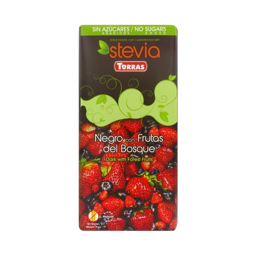 TORRAS Chocolate negro frutos del bosque con stevia 125 g.