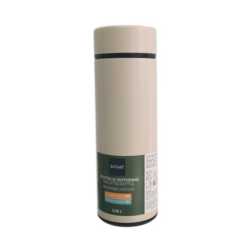 Termo de acero inoxidable para líquidos con agarrador de silicona color verde, 0,35 litros ACTUEL.