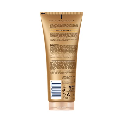 DOVE Loción autobronceadora con extracto de aloe vera y glicerina DOVE Body lobe 200 ml.