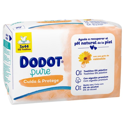 DODOT Pure cuida & protege Toallitas húmedas para bebé con caléndula 3 x 44 uds.