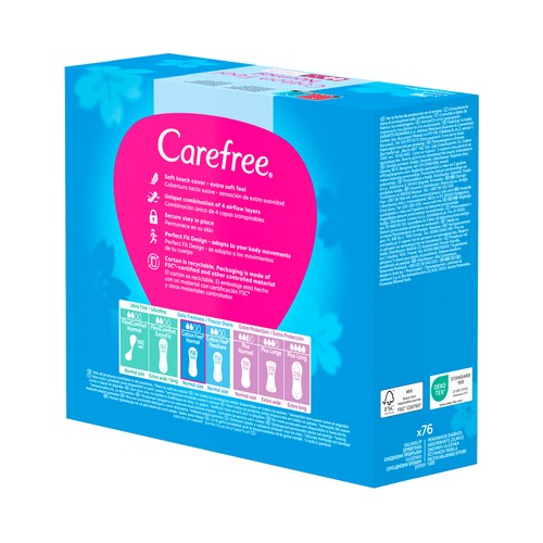 CAREFREE Cotton fell Salvaslips normales, sin fragancia, para todo tipo de bragitas 76 uds.
