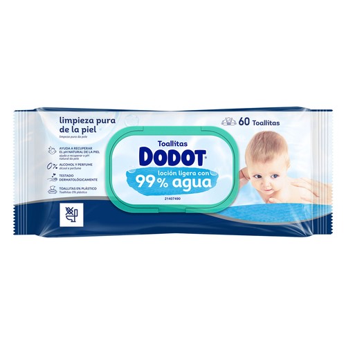 DODOT Aqua Toallitas húmedas para bebé, 99% agua 60 uds.