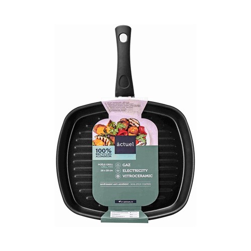 Plancha grill de aluminio fundido con recubrimiento antiadherente 28x28cm, ACTUEL.