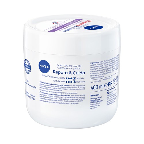 NIVEA Repara & cuida Crema corporal hidratante y regenerante, para pieles secas y sensibles 400 ml.