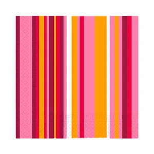 Pack 20 servilletas 33x33cm 2capas multirayas rojo/naranja. MACADAMIA
