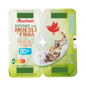 AUCHAN Bífidus desnatado sin azúcares añadidos con muesli 4 x 125 g Producto Alcampo.