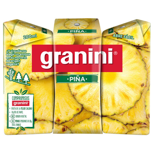 Néctar de piña sin edulcorantes ni azúcares añadidos GRANINI minibrik pack de 3 uds x 20 cl.
