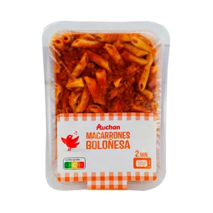 AUCHAN Macarrones con salsa Boloñesa, listos para calentar y comer 280 g. Producto Alcampo